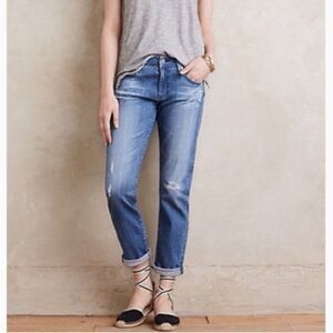 AG Jeans the Nolan Ankle Relaxed Slim Blue Distressed Low Rise Denim size 25R
